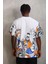Unisex Oversize Baskılı Bisiklet Yaka T-Shirt - Beyaz 2