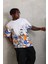 Unisex Oversize Baskılı Bisiklet Yaka T-Shirt - Beyaz 4