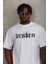 Unisex Oversize Baskılı Bisiklet Yaka T-Shirt - Beyaz 3
