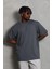 Unisex Oversize Düz Bisiklet Yaka T-Shirt - Füme 1