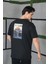 Unisex Bisiklet Yaka Baskılı Oversize T-Shirt - Siyah 3