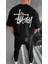 Unisex Bisiklet Yaka Baskılı Oversize T-Shirt - Siyah 2