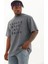Unisex Oversize Baskılı Bisiklet Yaka T-Shirt - Füme 1