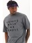 Unisex Oversize Baskılı Bisiklet Yaka T-Shirt - Füme 2