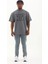 Unisex Oversize Baskılı Bisiklet Yaka T-Shirt - Füme 3