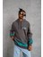 Erkek Üç Iplik Içi Pamuklu Alev Baskılı Kapüşonlu Sweatshirt - Gri 2