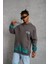 Erkek Üç Iplik Içi Pamuklu Alev Baskılı Kapüşonlu Sweatshirt - Gri 3