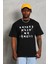Unisex Oversize Baskılı Bisiklet Yaka T-Shirt - Siyah 1