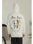 Erkek Sırt Baskılı Oversize Üç Iplik Kapüşonlu Sweatshirt - Beyaz 1