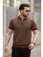 Erkek Fermuar Yakalı Çizgili Kısa Kollu T-Shirt 1