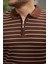 Erkek Fermuar Yakalı Çizgili Kısa Kollu T-Shirt 3