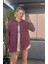 Bordo Tek Cepli Çizgili Oversize Modal Gömlek 5