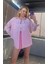 Pembe Tek Cepli Çizgili Oversize Modal Keten Gömlek 2