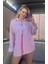 Pembe Tek Cepli Çizgili Oversize Modal Keten Gömlek 3