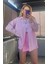 Pembe Tek Cepli Çizgili Oversize Modal Keten Gömlek 4
