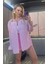 Pembe Tek Cepli Çizgili Oversize Modal Keten Gömlek 5