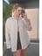 Krem Tek Cepli Çizgili Oversize Modal Gömlek 4