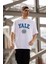 Unisex Bisiklet Yaka Baskılı Oversize T-Shirt - Beyaz 3