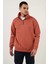 Oversize Yarım Farmuarlı Yakalı Basic Sweatshirt - Gül Kurusu 1