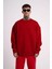 Unisex Biskilet Yaka Üç Iplik Sweatshirt - Kırmızı 1
