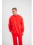 Uzun Kol Bisiklet Yaka Basic Sweatshirt - Kırmızı 3