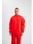 Uzun Kol Bisiklet Yaka Basic Sweatshirt - Kırmızı 4