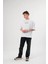 Unisex Bisiklet Yaka Baskılı Oversize T-Shirt - Beyaz 1