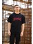 Unisex Bisiklet Yaka Baskılı Oversize T-Shirt - Siyah 1