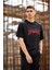 Unisex Bisiklet Yaka Baskılı Oversize T-Shirt - Siyah 4