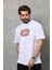 Unisex Bisiklet Yaka Baskılı Oversize T-Shirt - Beyaz 2