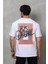 Unisex Bisiklet Yaka Baskılı Oversize T-Shirt - Beyaz 3