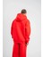 Unisex Double Oversize Kapşonlu Basic Sweatshirt - Kırmızı 2