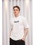 Unisex Bisiklet Yaka Baskılı Oversize T-Shirt - Beyaz 1