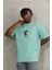Unisex Oversize Baskılı Bisiklet Yaka T-Shirt - Mint Yeşili 2