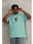 Unisex Oversize Baskılı Bisiklet Yaka T-Shirt - Mint Yeşili 3