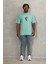 Unisex Oversize Baskılı Bisiklet Yaka T-Shirt - Mint Yeşili 4