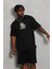 Unisex Oversize Baskılı Bisiklet Yaka T-Shirt - Siyah 2