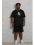 Unisex Oversize Baskılı Bisiklet Yaka T-Shirt - Siyah 3