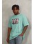 Unisex Oversize Baskılı Bisiklet Yaka T-Shirt - Mint Yeşili 1