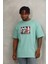 Unisex Oversize Baskılı Bisiklet Yaka T-Shirt - Mint Yeşili 2