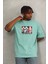Unisex Oversize Baskılı Bisiklet Yaka T-Shirt - Mint Yeşili 3