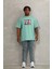 Unisex Oversize Baskılı Bisiklet Yaka T-Shirt - Mint Yeşili 4