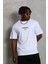 Unisex Oversize Baskılı Bisiklet Yaka T-Shirt - Beyaz 1