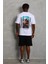 Unisex Oversize Baskılı Bisiklet Yaka T-Shirt - Beyaz 4
