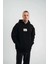 Unisex Kapşonlu Uzun Kol Patchli Nakışlı Sweatshirt - Siyah 1