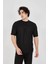 Unisex Waffle Kumaş Rahat Kol T-Shirt - Siyah 1