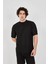 Unisex Waffle Kumaş Rahat Kol T-Shirt - Siyah 2
