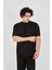 Unisex Waffle Kumaş Rahat Kol T-Shirt - Siyah 3