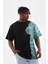 Unisex Bisiklet Yaka Baskılı Oversize T-Shirt - Siyah 1