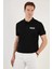 Yakası Düğmeli Yakalı Pike Baskılı T-Shirt - Siyah 1